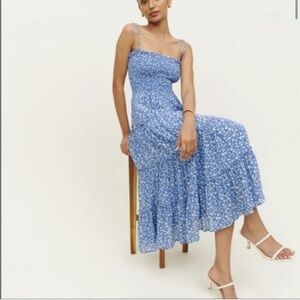 Reformation Blue Floral Midi Dress